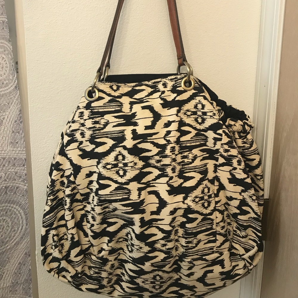 Cream and black print bag